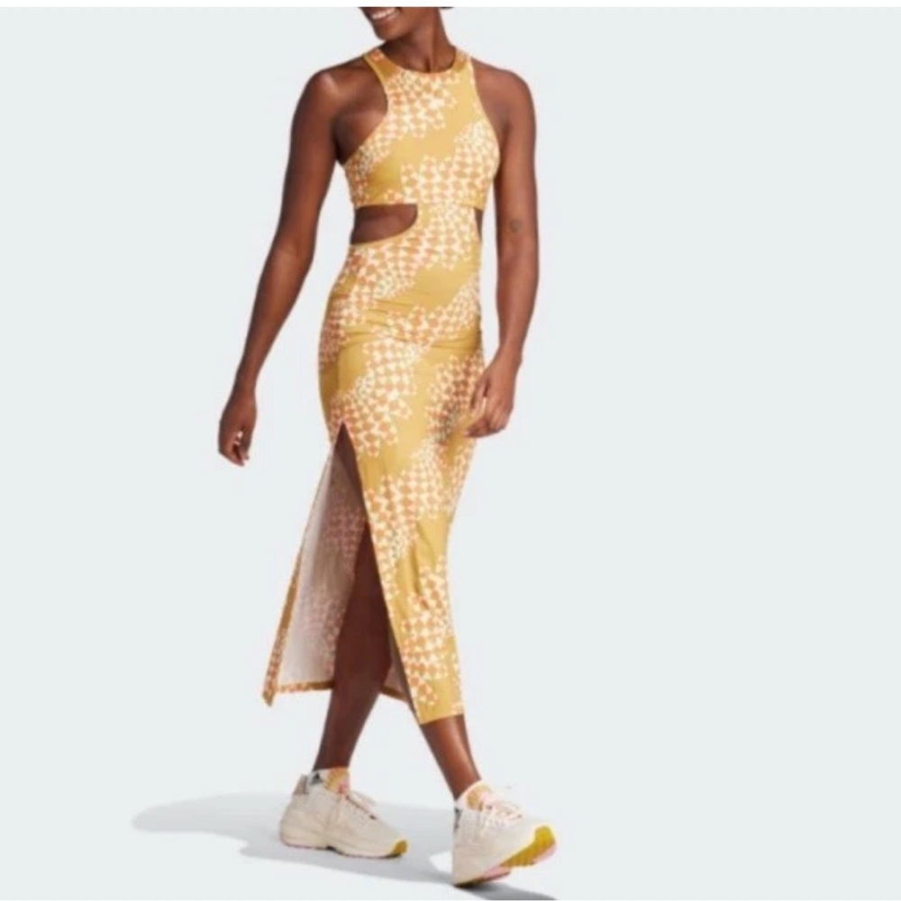 NEW Adidas Farm Rio Women's Dress Psychedelic Wave Maxi Victory Gold Sz XS NWT